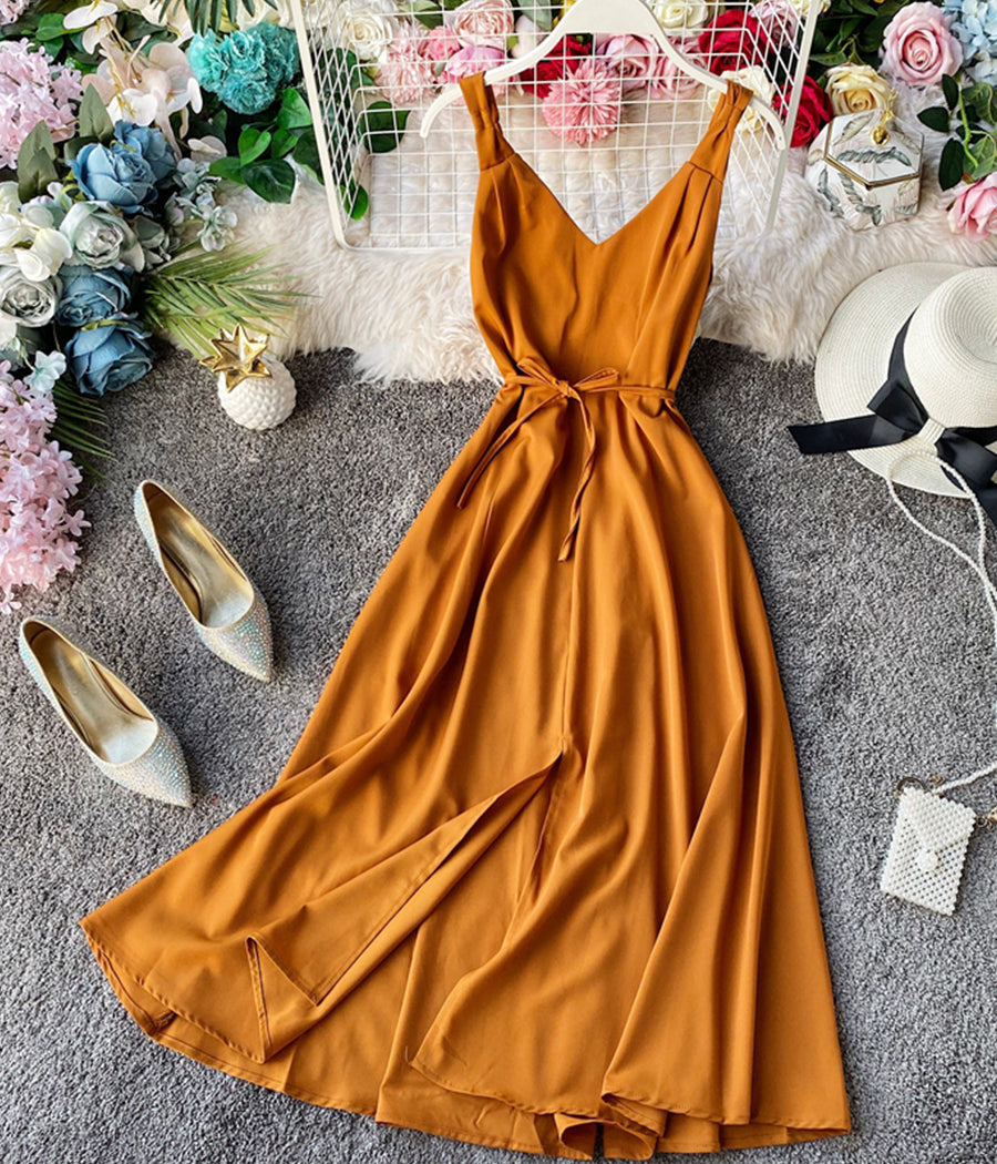 Simple A line v neck dress women's dress  1224