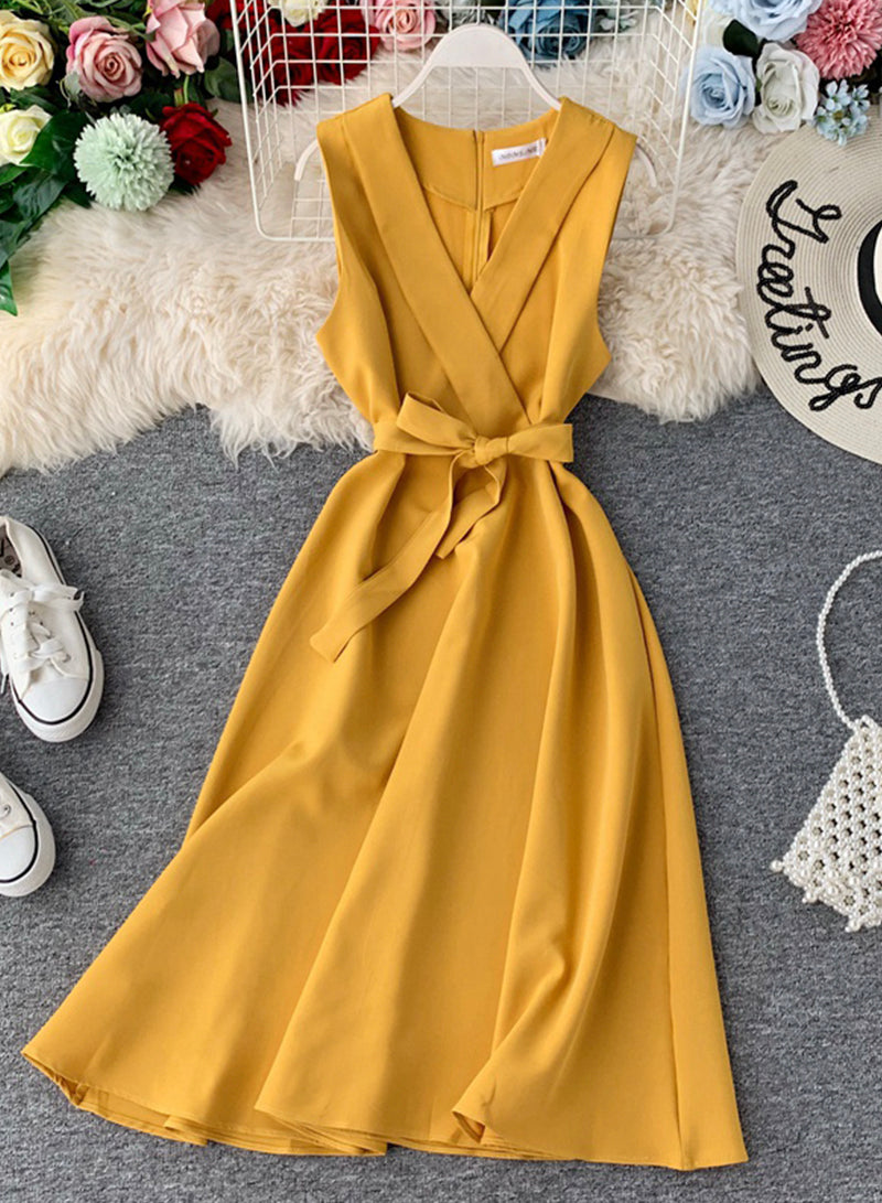 Elegant v neck sleeveless dress women's dress  1228