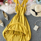 Fashion girl dress A line yellow summer dress  1220