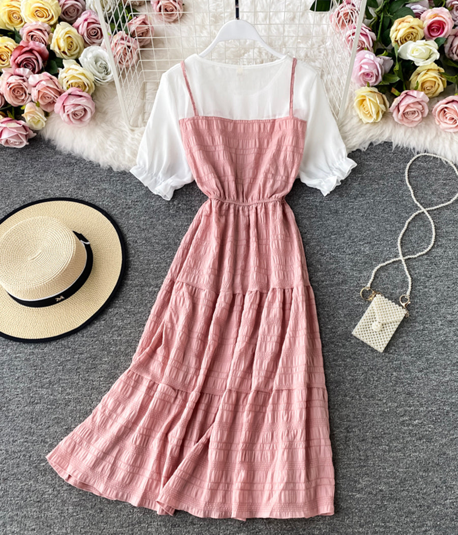 Cute A line round neck stitching dress summer dress  1230