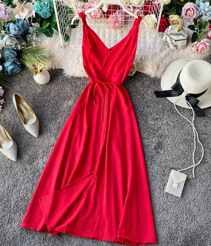 Simple A line v neck dress women's dress  1224