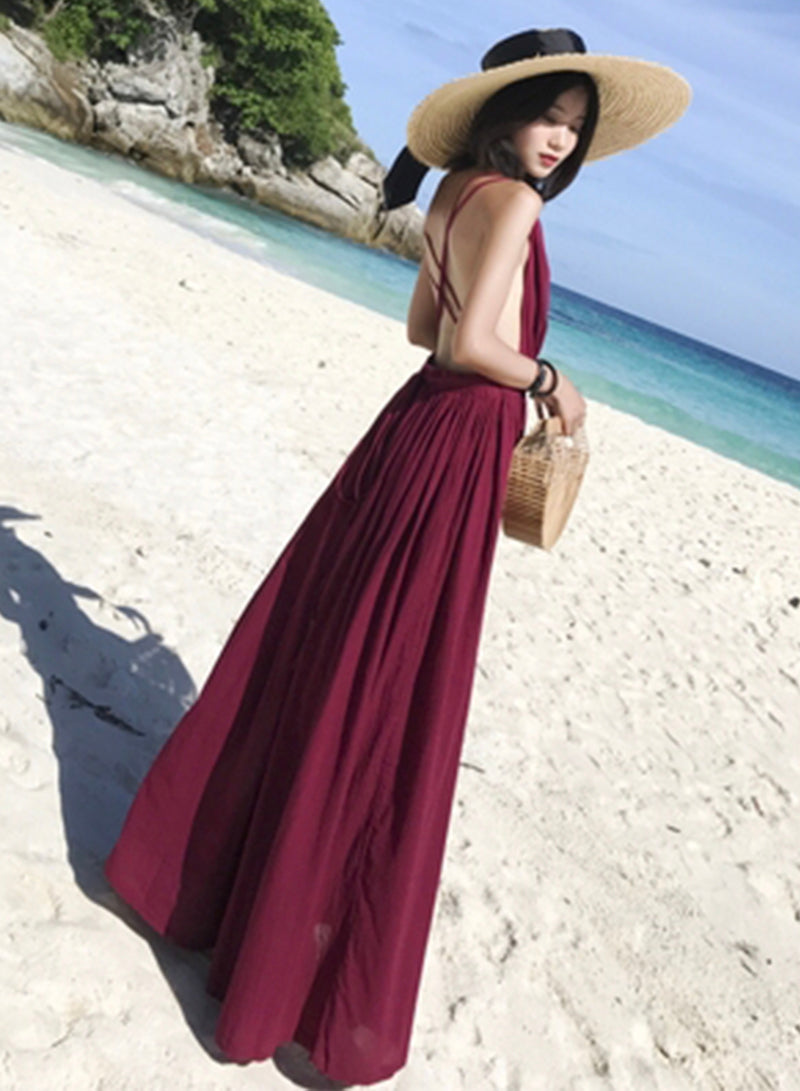 Simple V neck chiffon long dress blue dress  1218