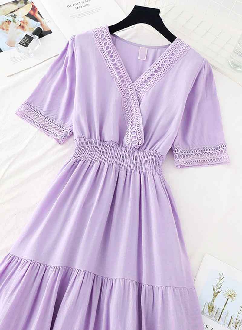 Women's dress A line v neck lace dress  1136