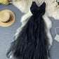 Robe en tulle noire à col en V, robe tendance 1121