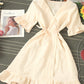 Retro v neck plaid dress women's dress  1202
