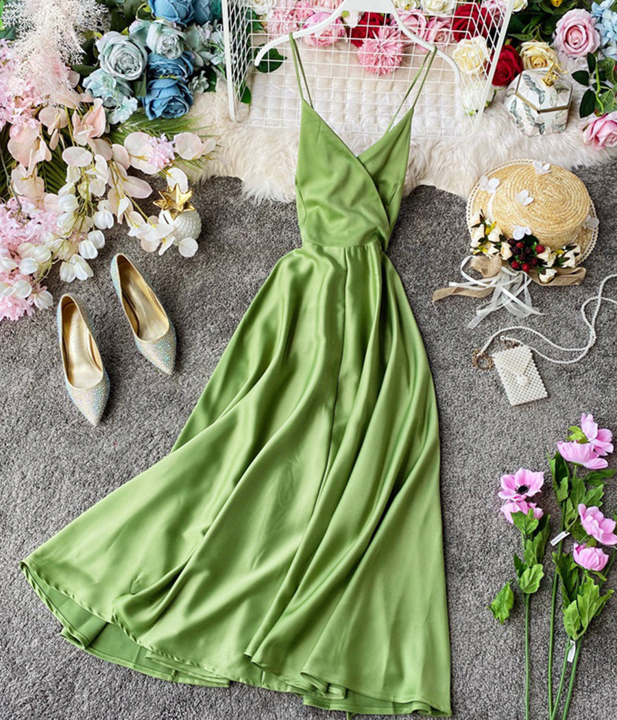 Simple v neck backless dress summer dress  1233