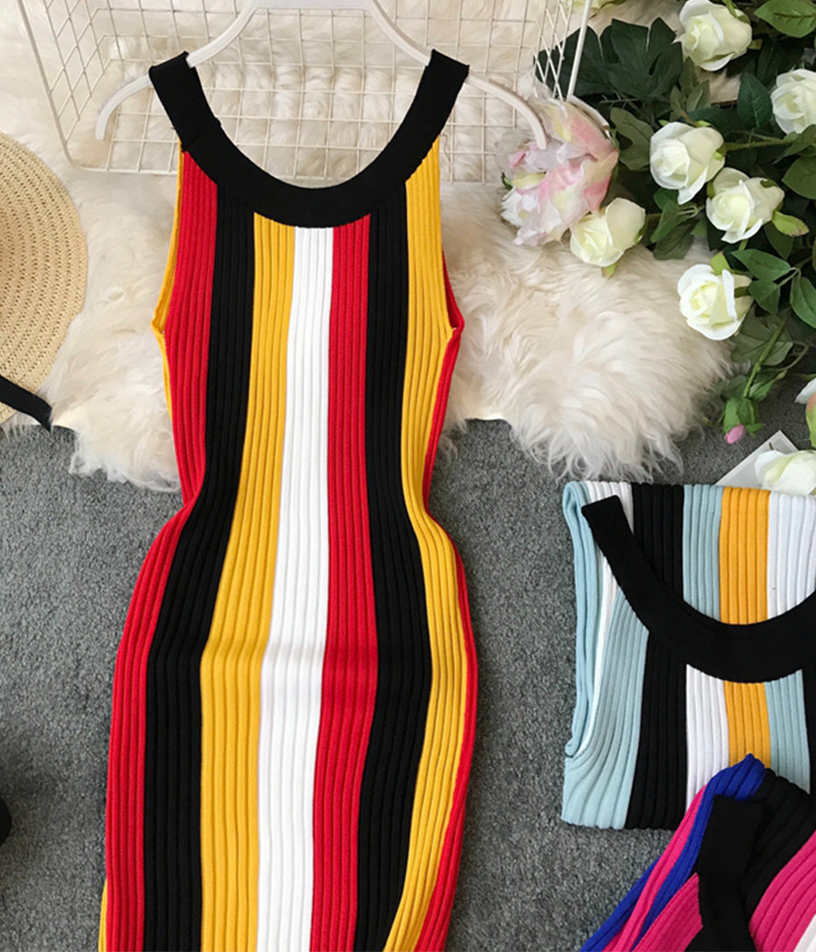 Stylish striped sleeveless knit dress  1192