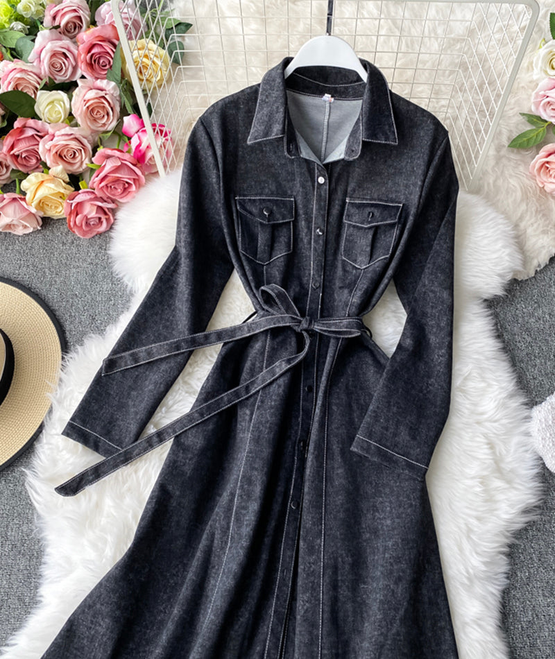 Stylish long-sleeved denim dress women's dress  1057