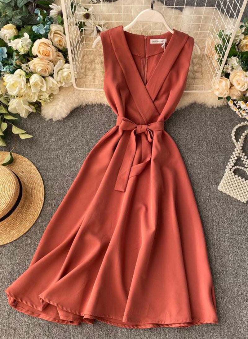 Elegant v neck sleeveless dress women's dress  1228