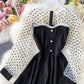 Schwarzes A-Linien-Langarmkleid Modekleid 1071