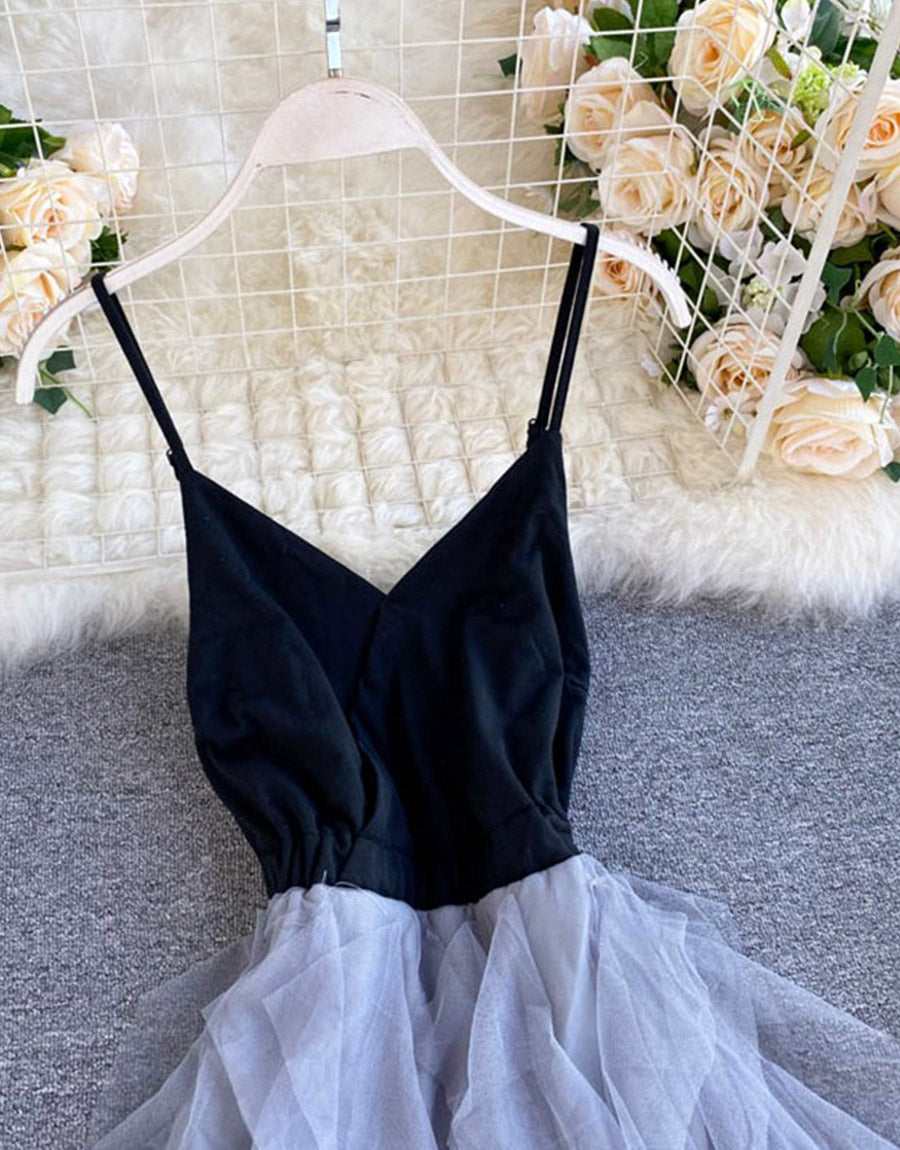 A line v neck tulle dress fashion dress  1122