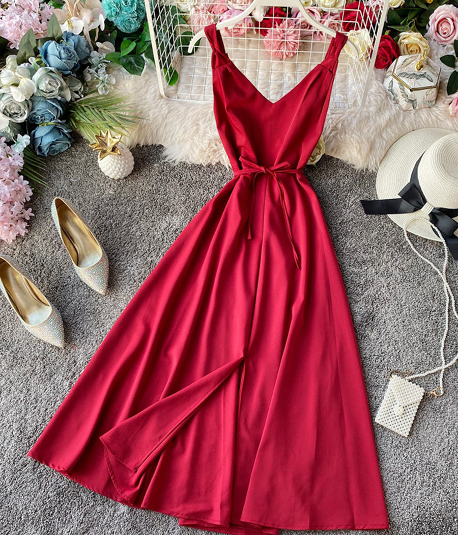 Simple A line v neck dress women's dress  1224