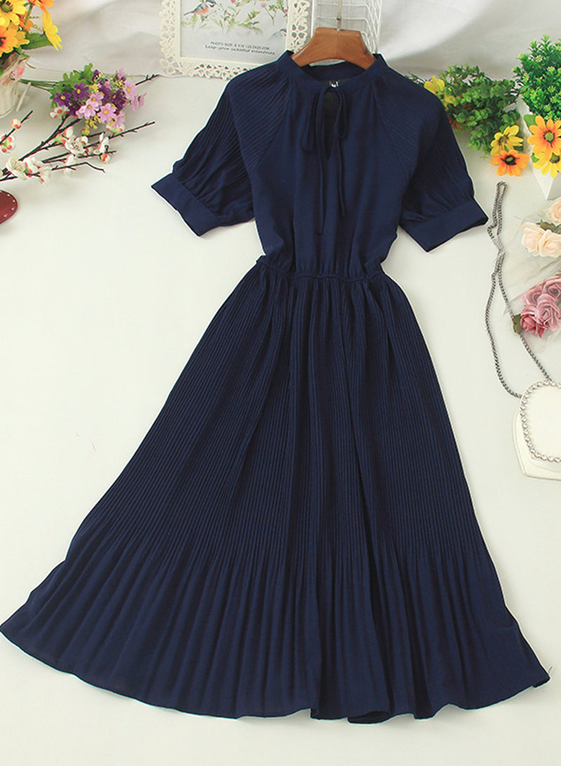 Simple A line pleated dress fashion girl short sleeve dress  1204