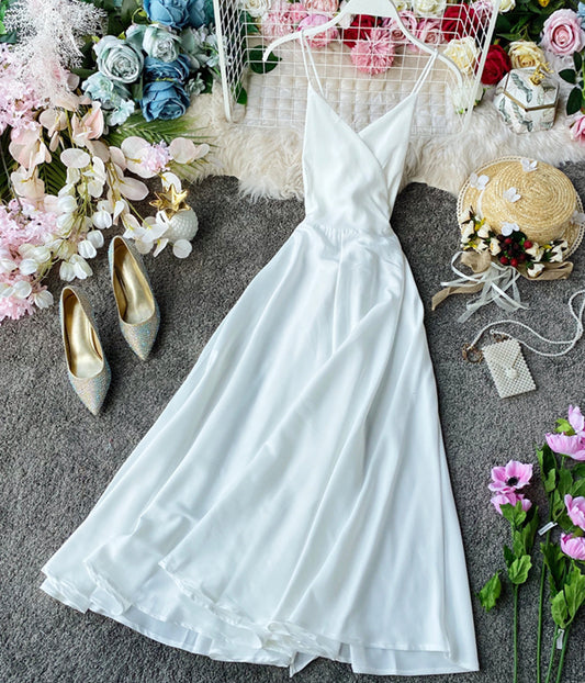 Simple v neck backless dress summer dress  1233
