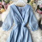 Simple A line v neck tulle dress women's dress  1059