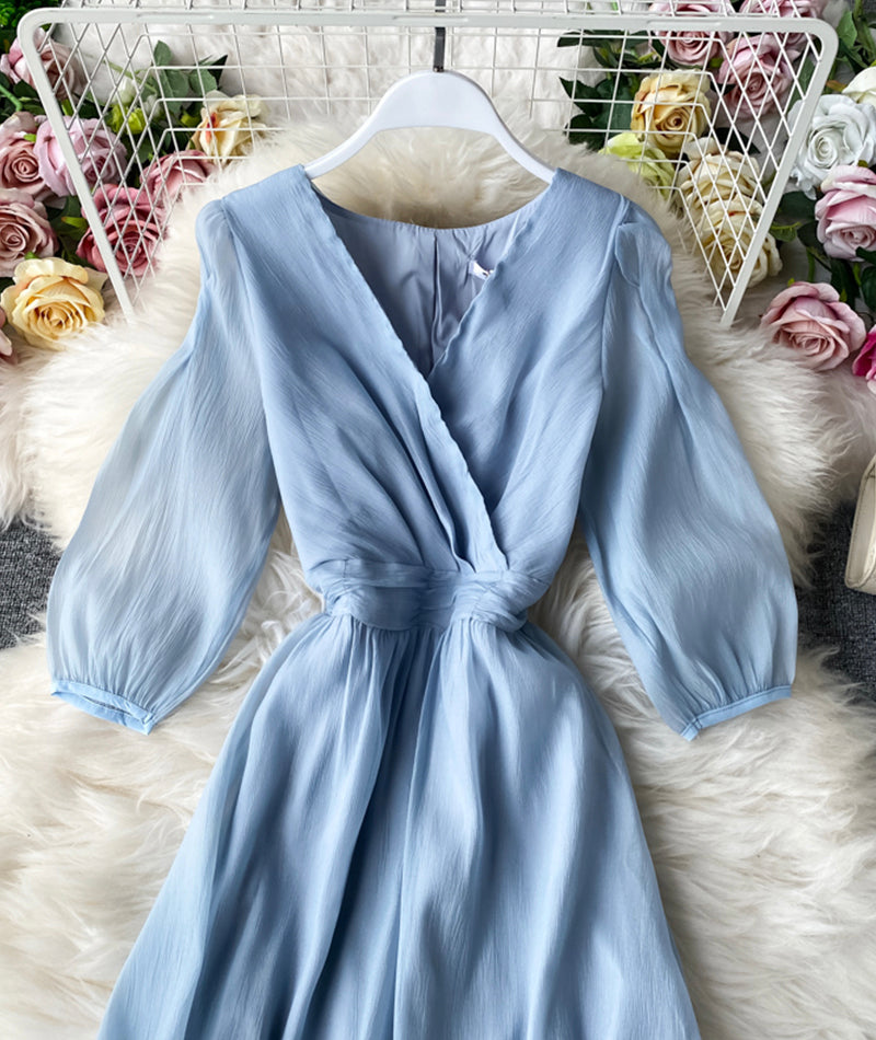 Simple A line v neck tulle dress women's dress  1059