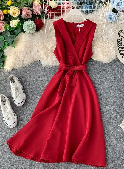 Elegant v neck sleeveless dress women's dress  1228