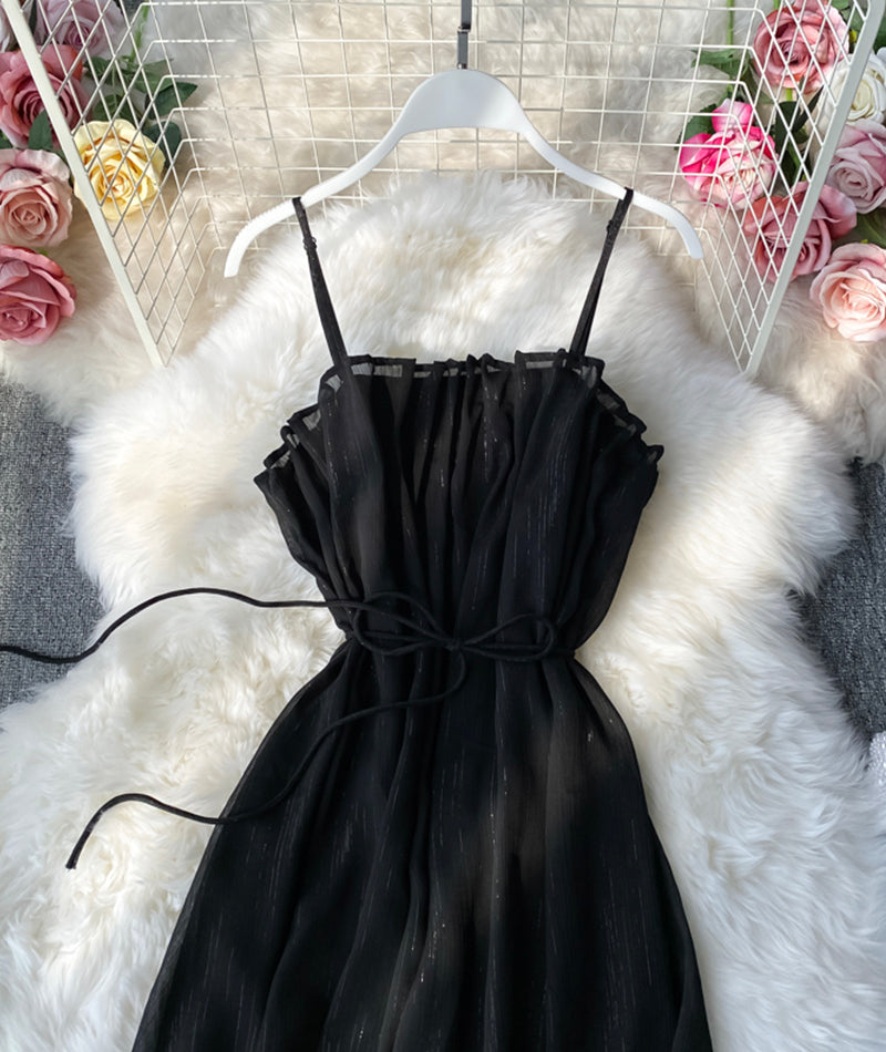 Black A line soft chiffon dress  1062