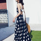 Blue V neck bow long dress women's dress  1129