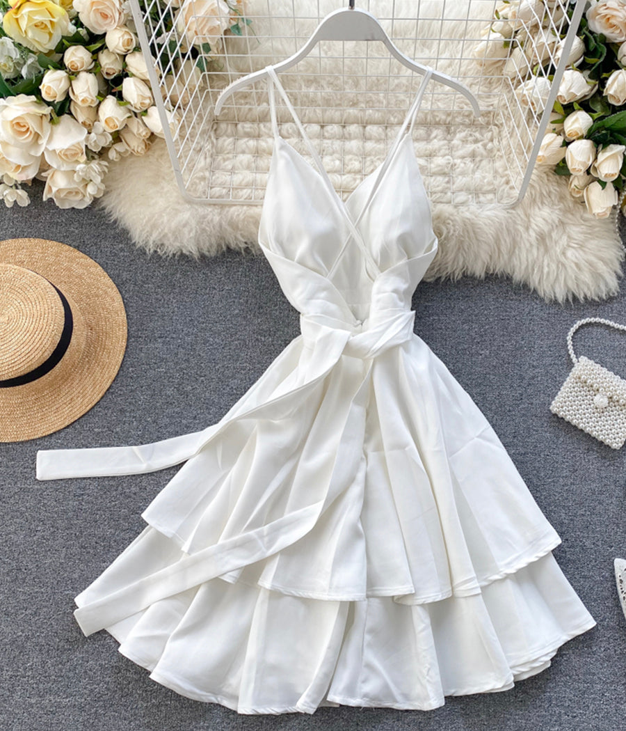 A line v neck short dress summer dress  1196