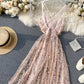 Fashion girl dress A line v neck tulle sequins dress  1234