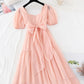 Pink chiffon A line dress short sleeve dress  1130