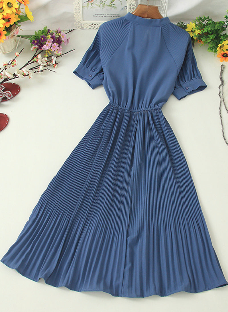 Simple A line pleated dress fashion girl short sleeve dress  1204