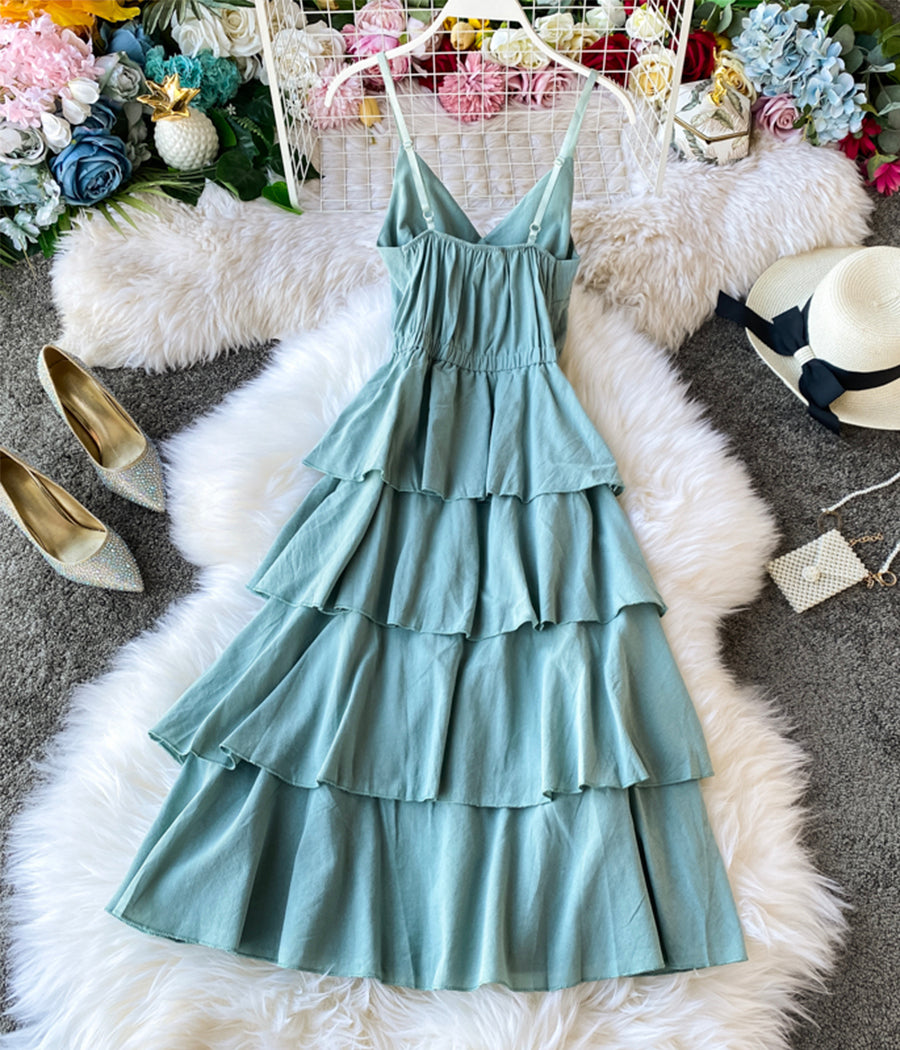 Midi-Maxi-Sommerkleid mit V-Ausschnitt und Spaghettiträgern 1231