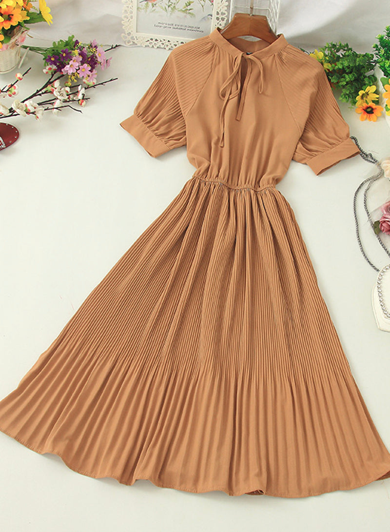 Simple A line pleated dress fashion girl short sleeve dress  1204