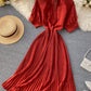 Simple A line pleated dress fashion girl short sleeve dress  1181