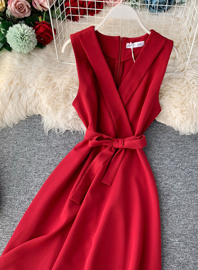 Elegant v neck sleeveless dress women's dress  1228