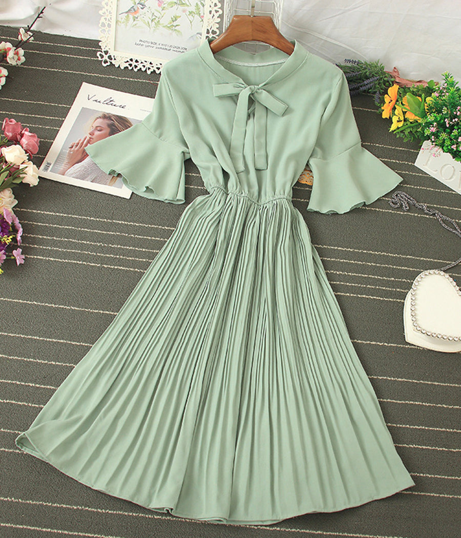 A line round neck short sleeve dress summer dress  1194