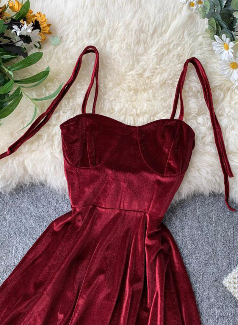 Robe courte en velours pour femme, jolie robe trapèze 1098