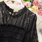 Elegantes schwarzes Samt-Spitzenkleid Langarmkleid 986