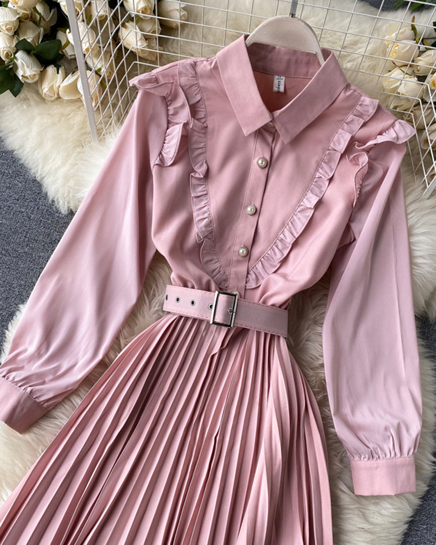 Sweet pink A line long sleeve dress  1046