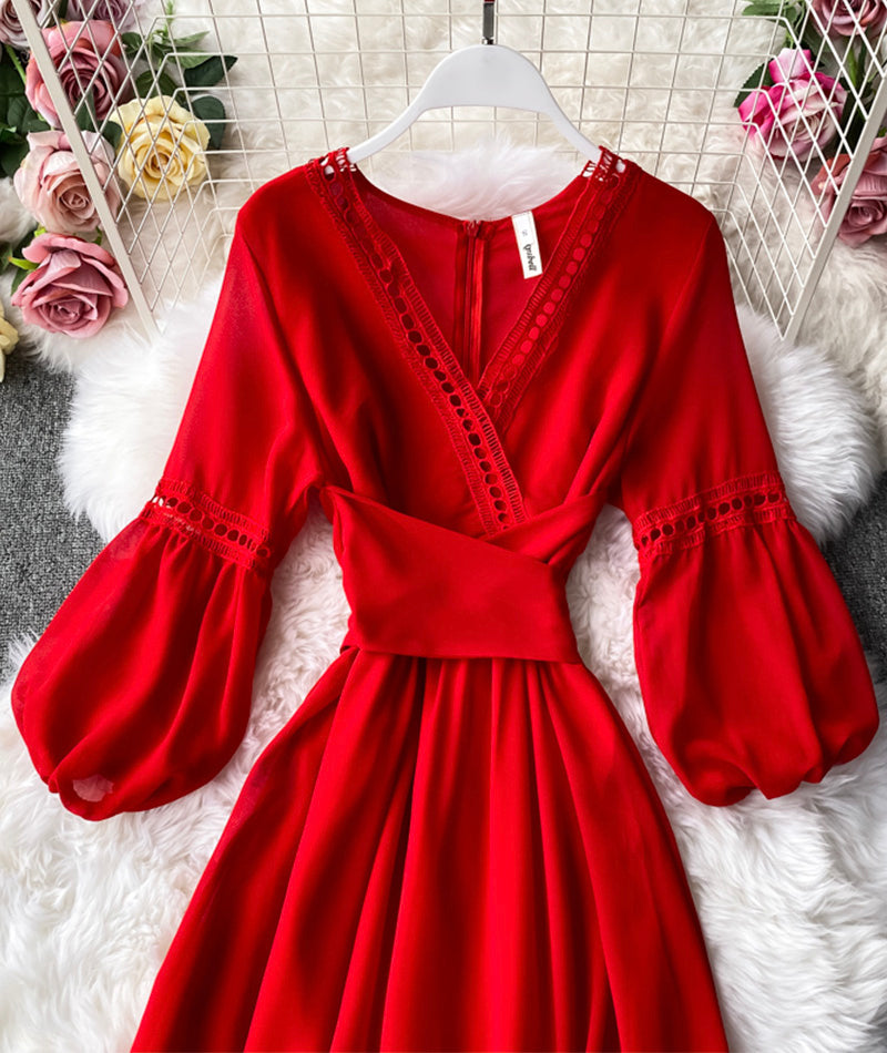 Rot A-Linie Chiffonkleid Mode Mädchenkleid 1000