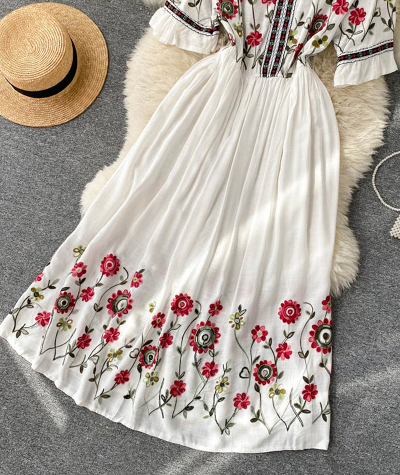 A line v neck embroidery dress  992