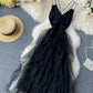 Robe en tulle noire à col en V, robe tendance 1121