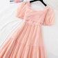 Pink chiffon A line dress short sleeve dress  1130