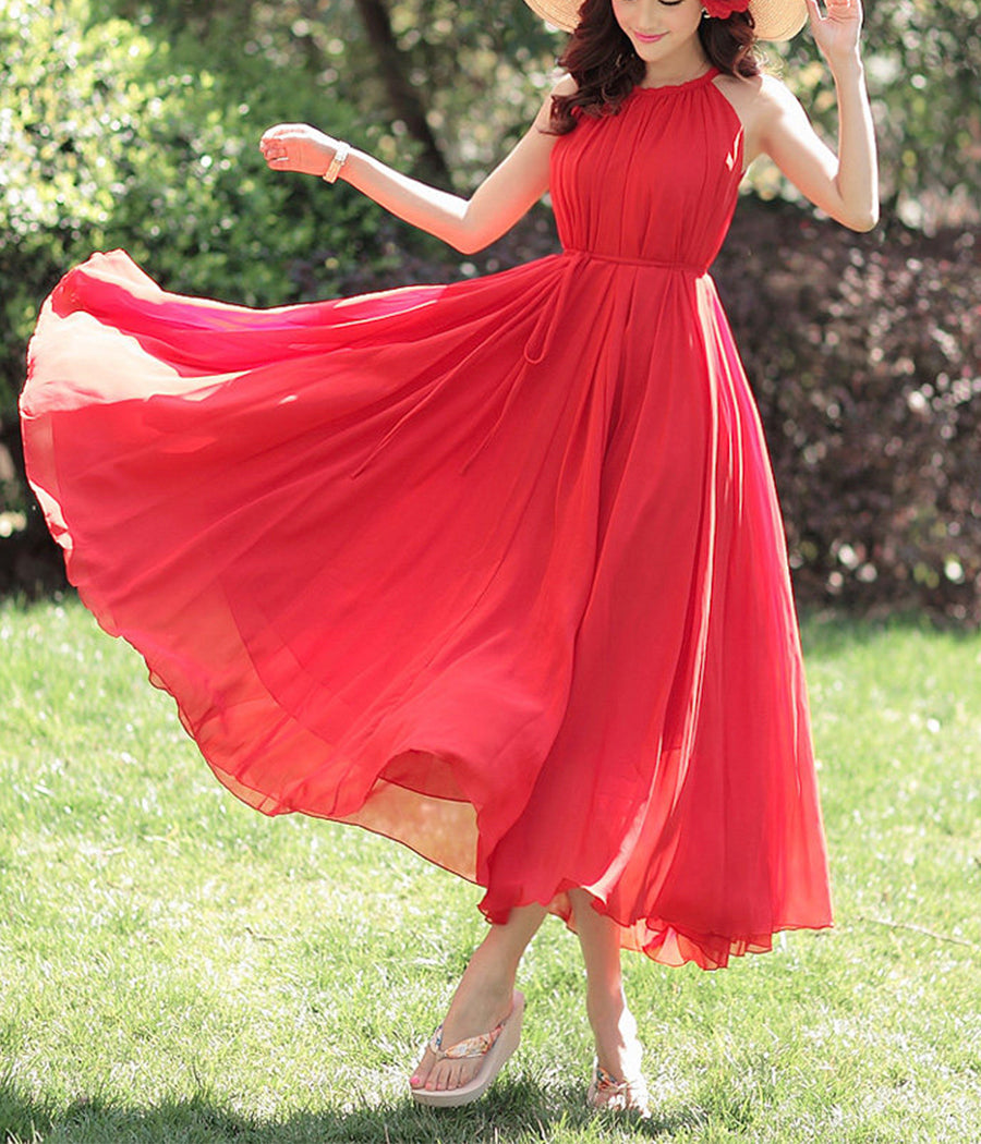 Cute round neck chiffon dress women's dress  1188