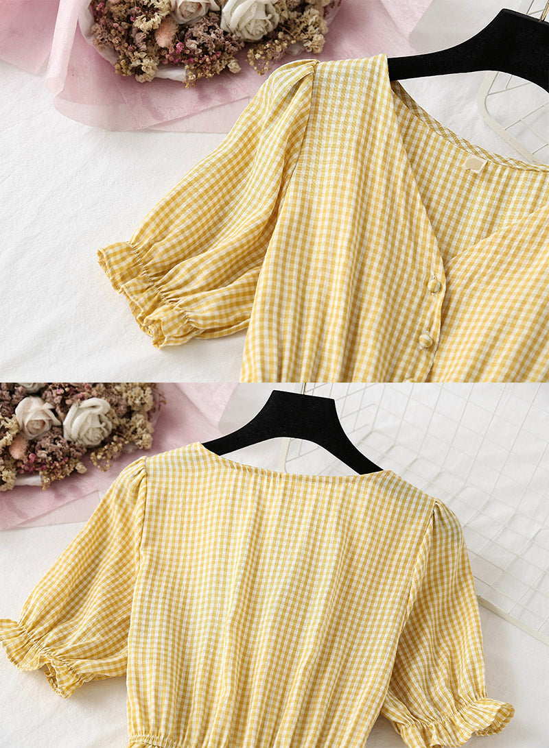 Women's dress A line v neck plaid dress  1135