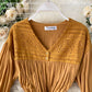 Vintage v neck pleated dress long sleeve dress  1033