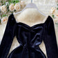 Black velvet long sleeve dress  1021
