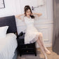 White v neck tulle sequins short dress  1078