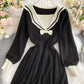 Black navy style knitted dress long sleeve dress  1010