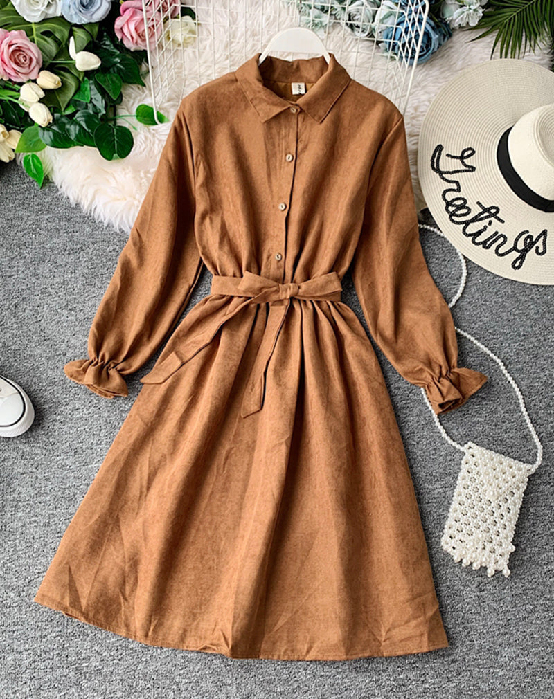 Robe mignonne à manches longues en ligne A, vêtements d'automne 1068