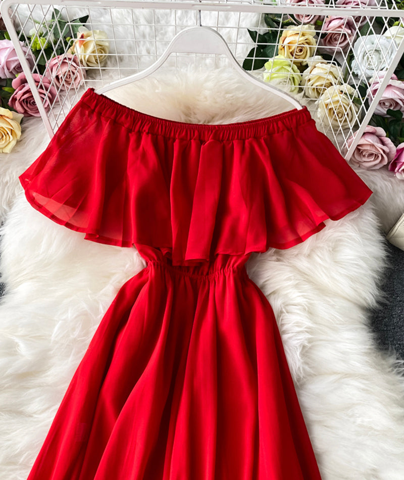 Red A line chiffon dress fashion dress  1064