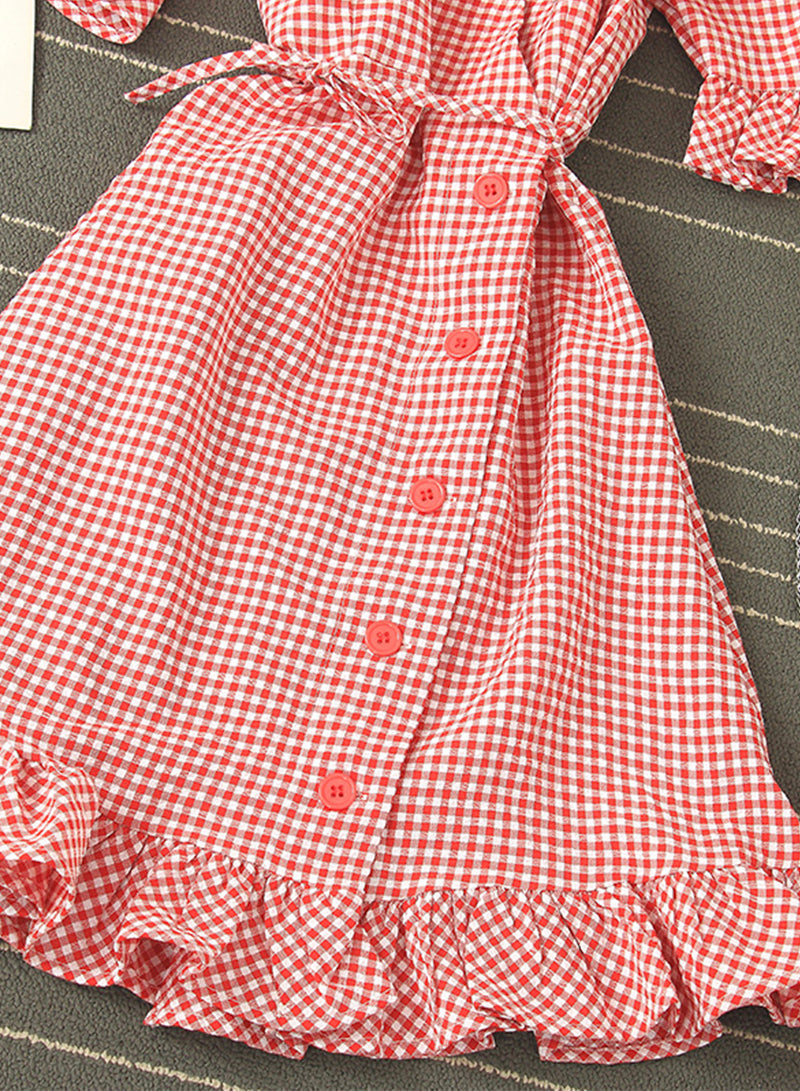 Retro v neck plaid dress women's dress  1202