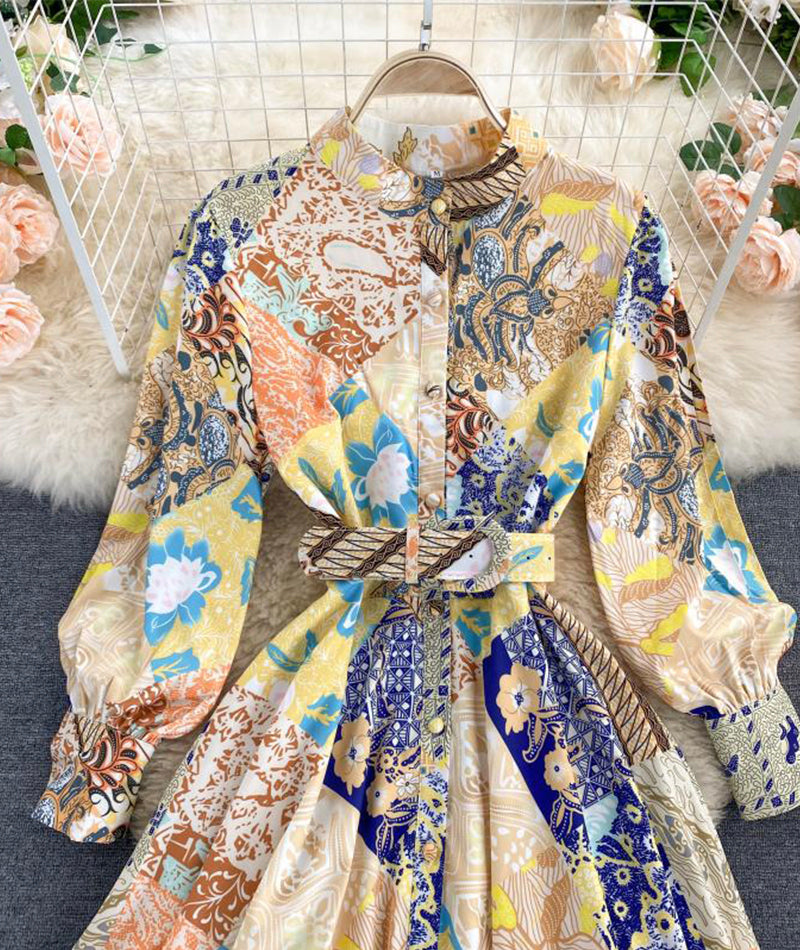 Robe imprimée à manches longues pour femme 1018 