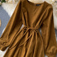 Retro round neck long sleeve dress  1020